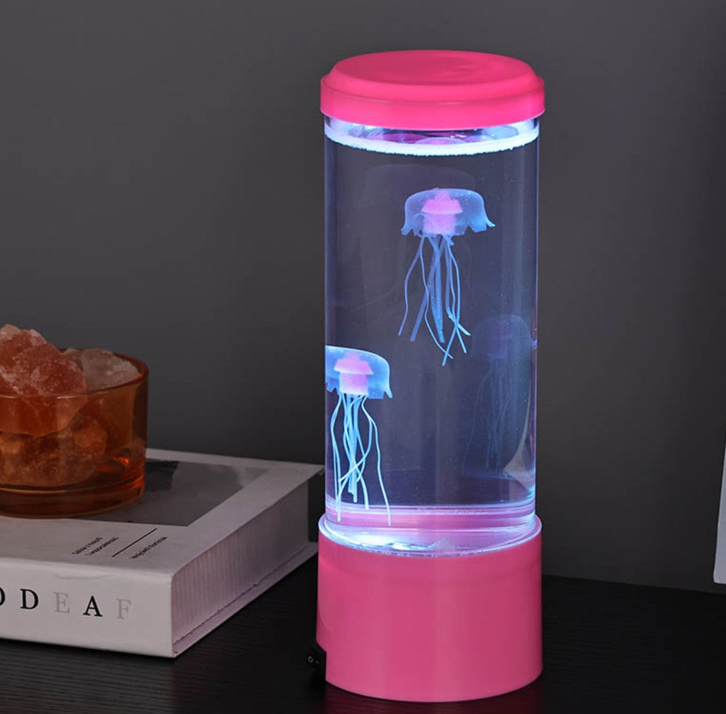 Lampa LED RGB ambientala Jellyfish, Zola, 2 meduze artificiale, efect acvariu, alimentare USB/baterii, 8 × 22 cm, roz Lampa LED RGB ambientala Jellyfish, Zola, 2 meduze artificiale, efect acvariu, alimentare USB/baterii, 8 × 22 cm, roz